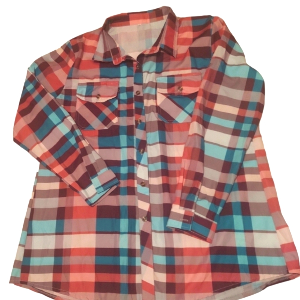 Multicolor Button Down Plaid Shirt with Long Sleeves.